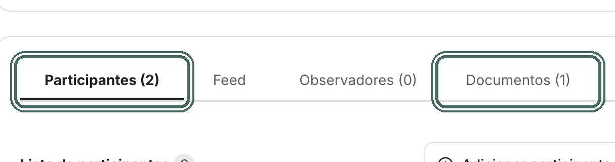 As abas separam participantes, feed, observadores, documentos e grupos.