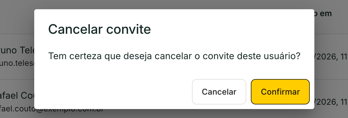 Cancelar também pede confirmação.