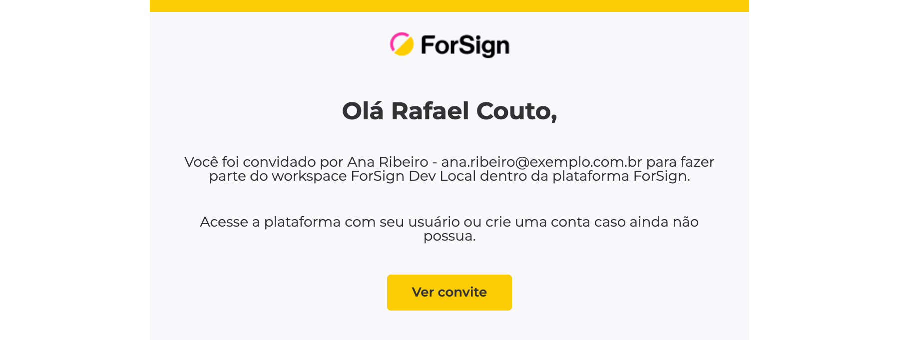 O e-mail de convite traz o nome da empresa e o botão Ver convite.