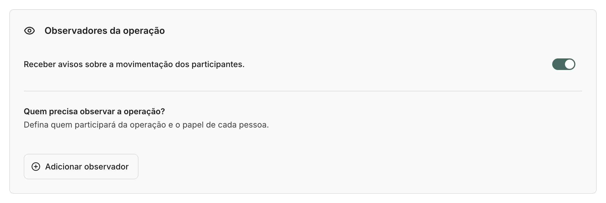 Observadores da operação é a primeira seção da etapa Revisar e enviar.