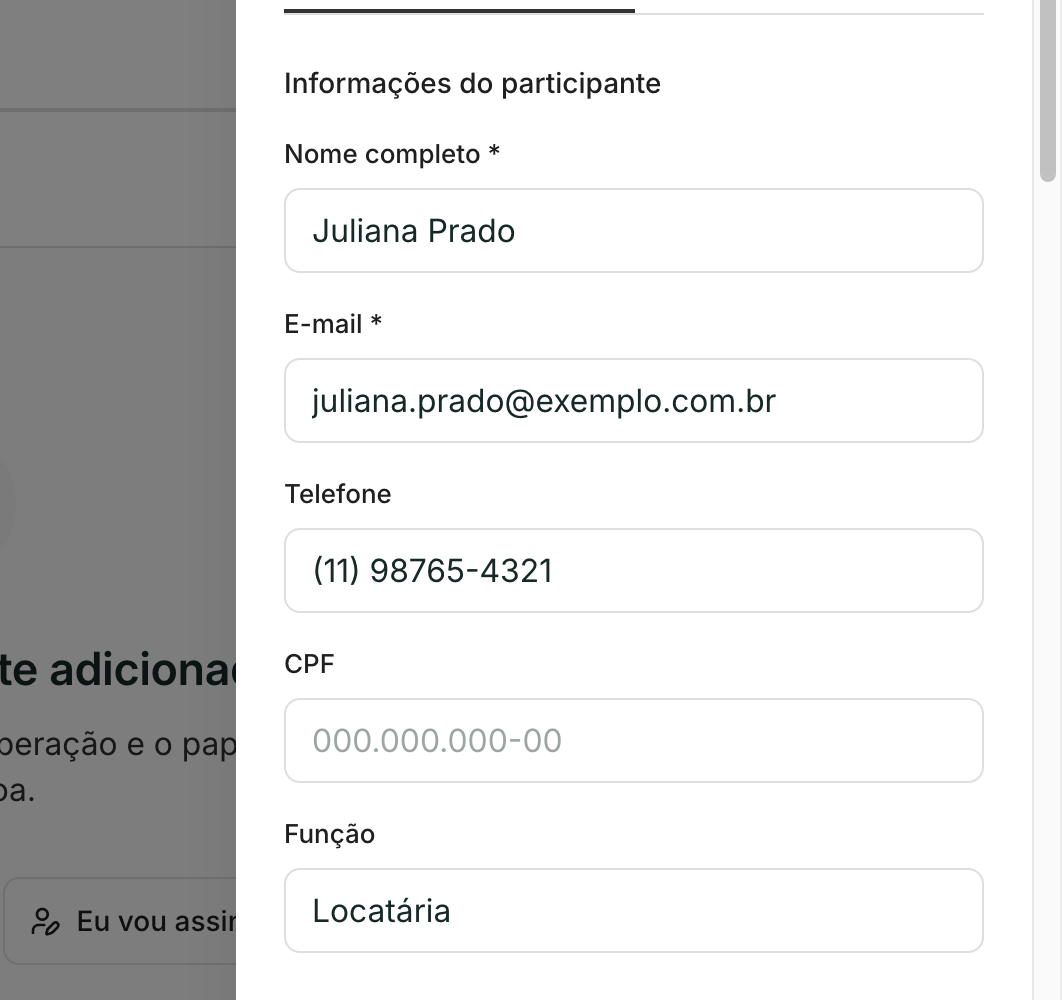 Nome completo e e-mail são obrigatórios. Telefone, CPF e Função são opcionais.