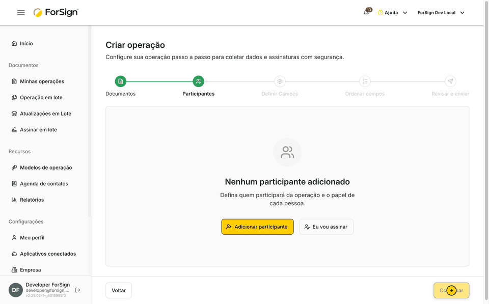 Inclusão de dois participantes na etapa Participantes