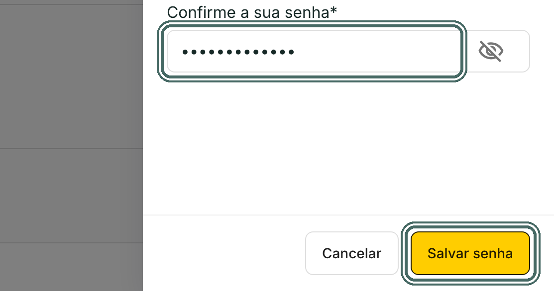 Com os três campos preenchidos, o botão Salvar senha fica disponível.