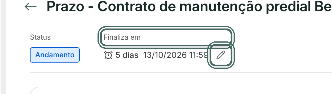 Finaliza em mostra quantos dias faltam e a data. O lápis abre a alteração.