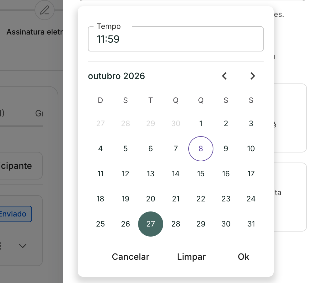 Escolha o novo dia no calendário e ajuste o horário.