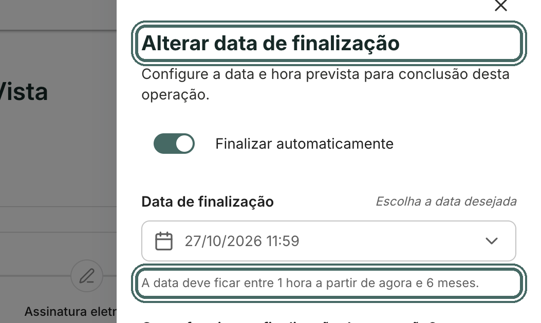 A nova data aparece no campo Data de finalização.