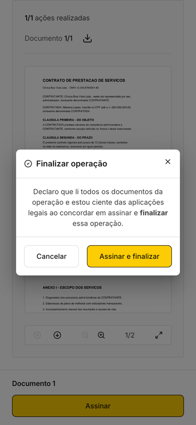 Confirme em Assinar e finalizar.