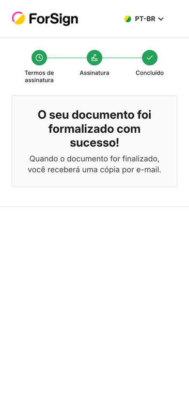 A tela de conclusão confirma a assinatura.