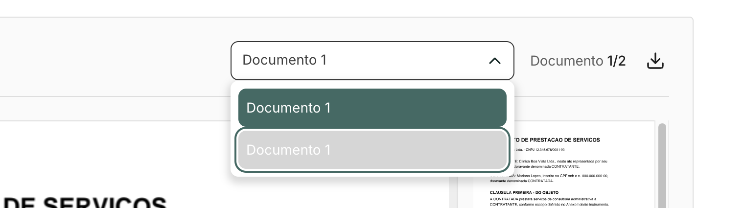 A lista mostra um documento para cada participante. Cada pessoa assina o seu, no mesmo aparelho.
