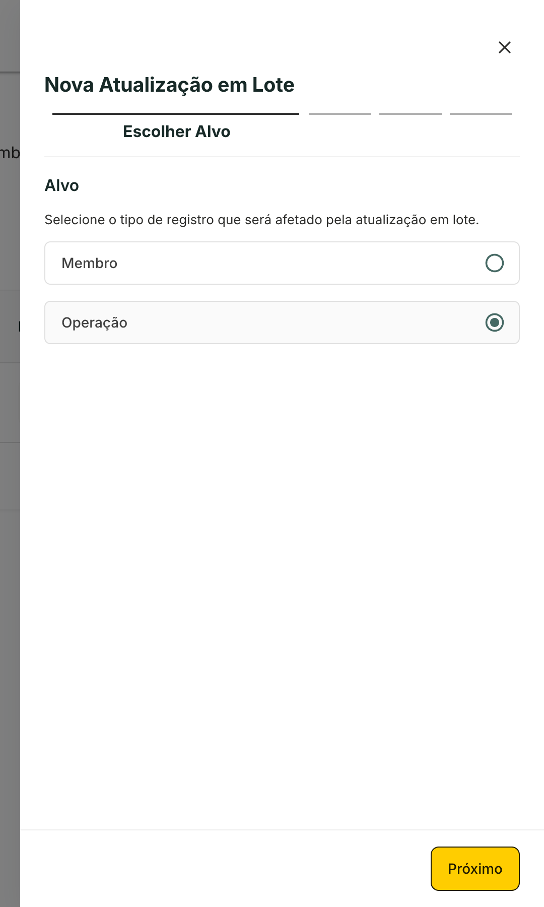 Escolher Alvo: Membro altera dados de participantes; Operação altera as operações.