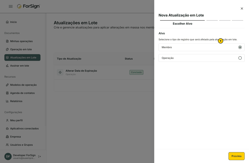 Os passos de uma atualização em lote