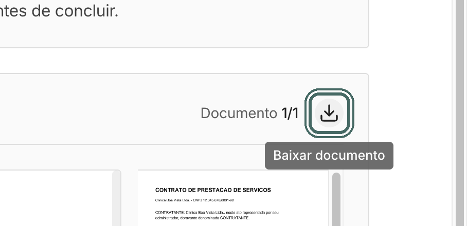 Antes de assinar, o ícone Baixar documento salva uma cópia do documento que você está lendo.
