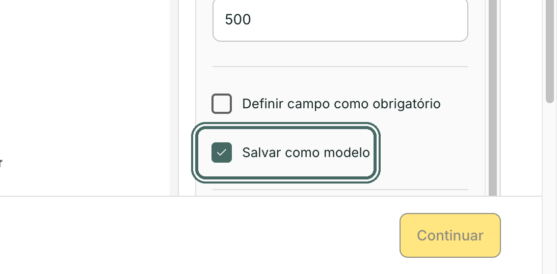 Salvar como modelo guarda o campo na biblioteca da empresa.