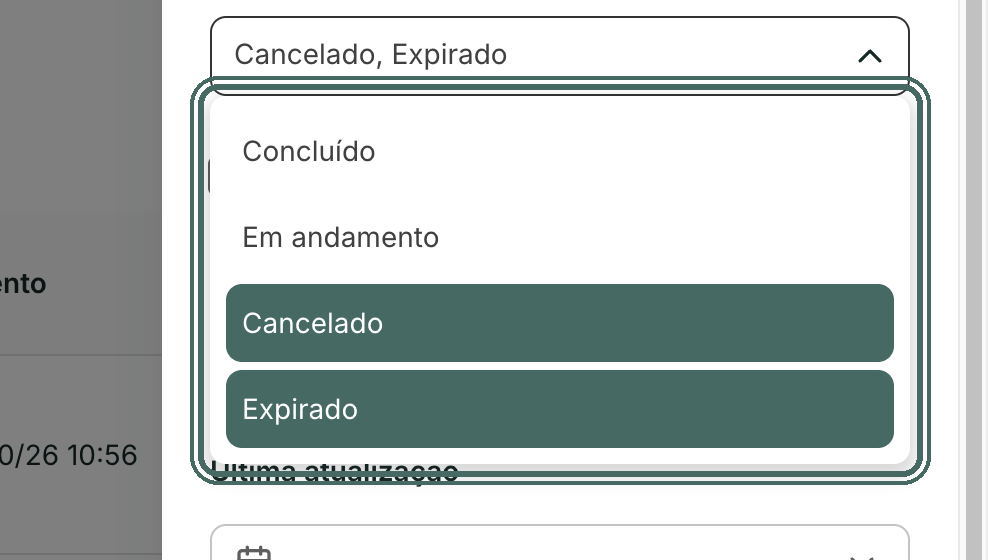 Em Status da operação, marque um ou mais status.