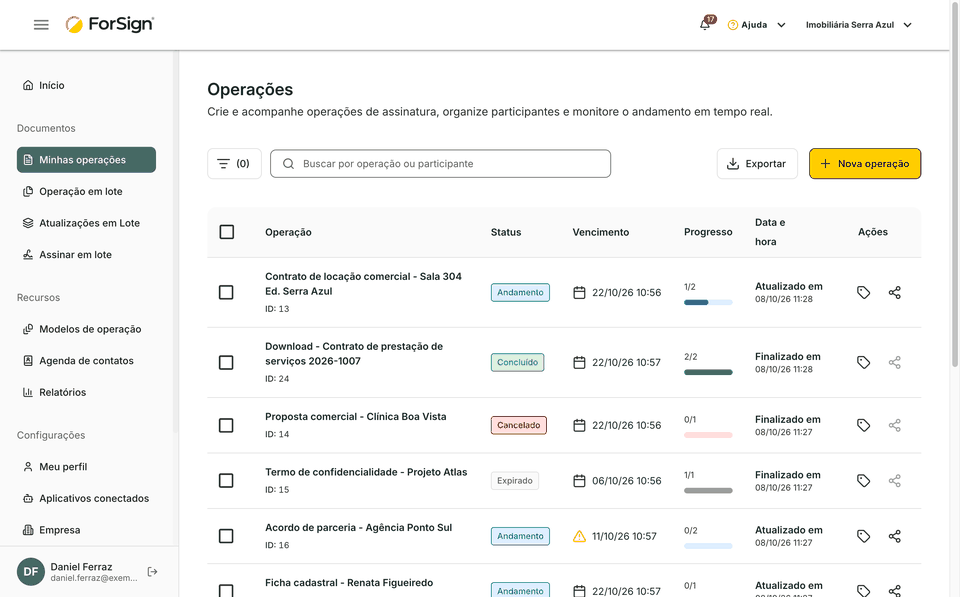 Do botão de filtro até a lista filtrada por status