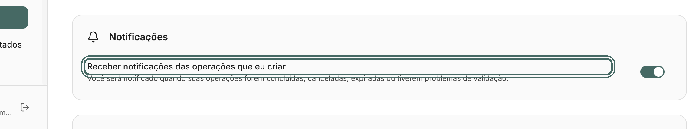Em Meu perfil, a preferência liga ou desliga os avisos das operações que você criou.