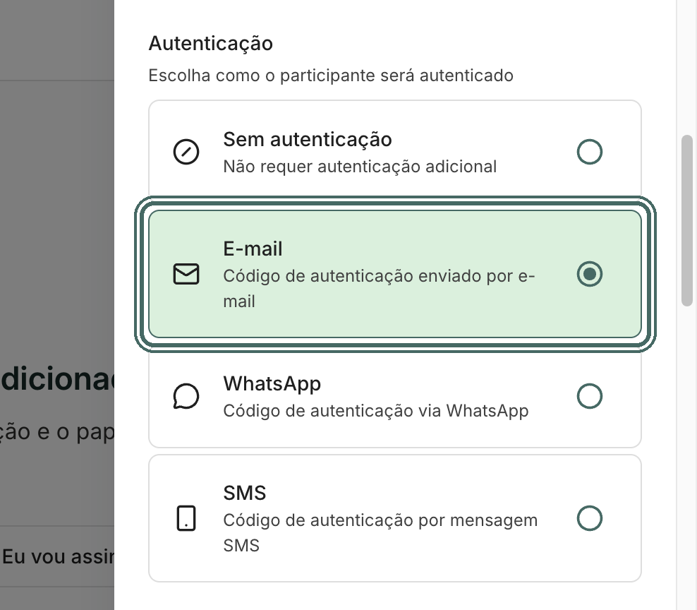 Em Autenticação, marque E-mail para este participante.