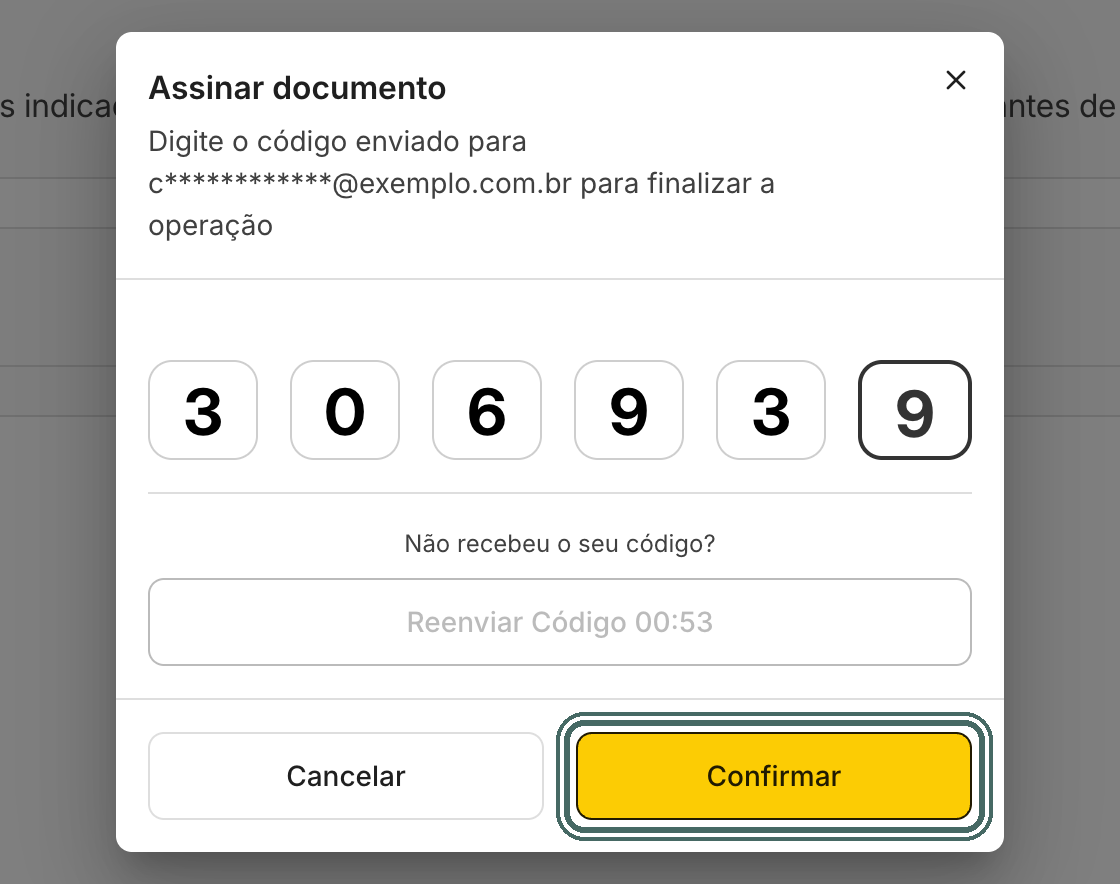 Depois de digitar os seis dígitos, o assinante clica em Confirmar.