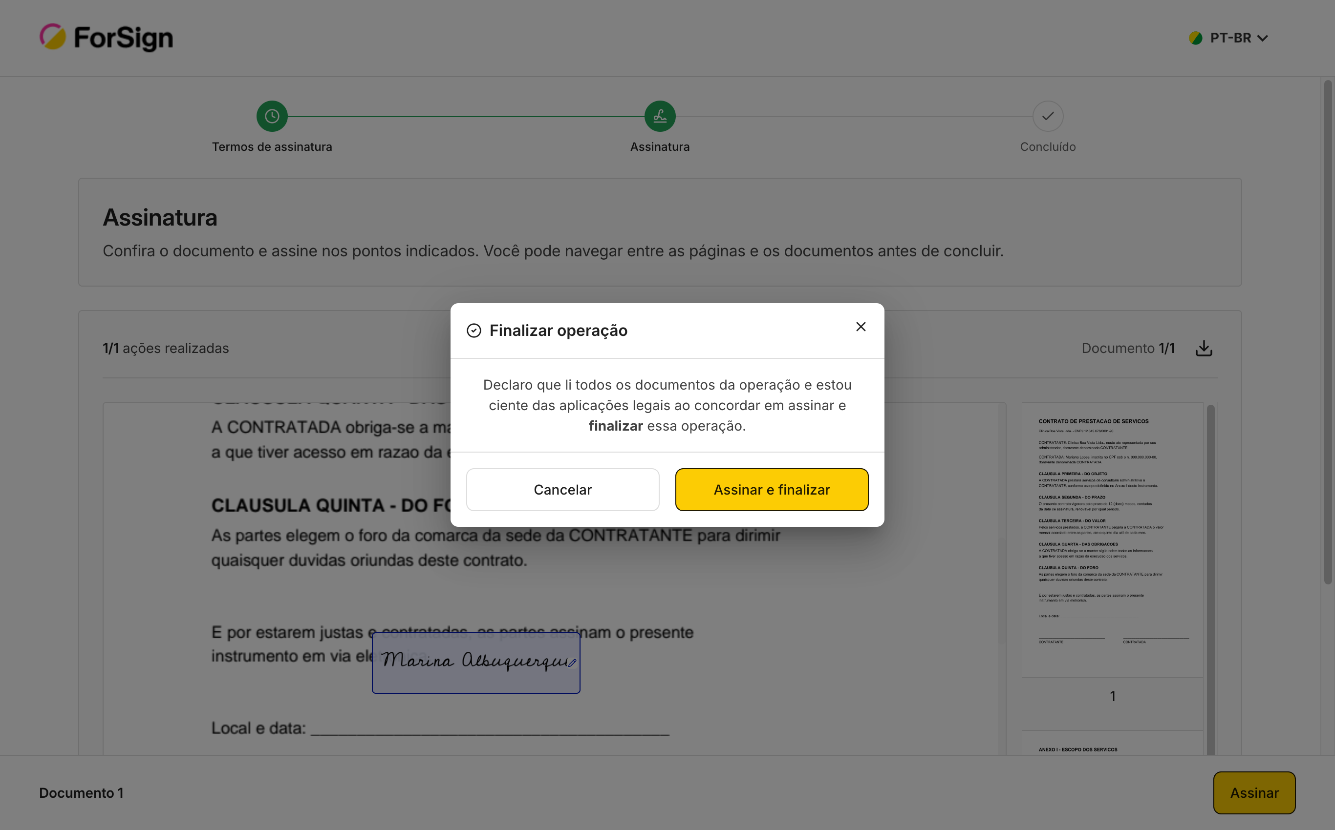 Leia a declaração e clique em Assinar e finalizar.