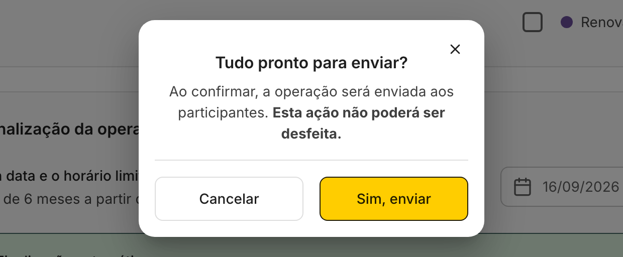 A confirmação avisa que o envio não pode ser desfeito.