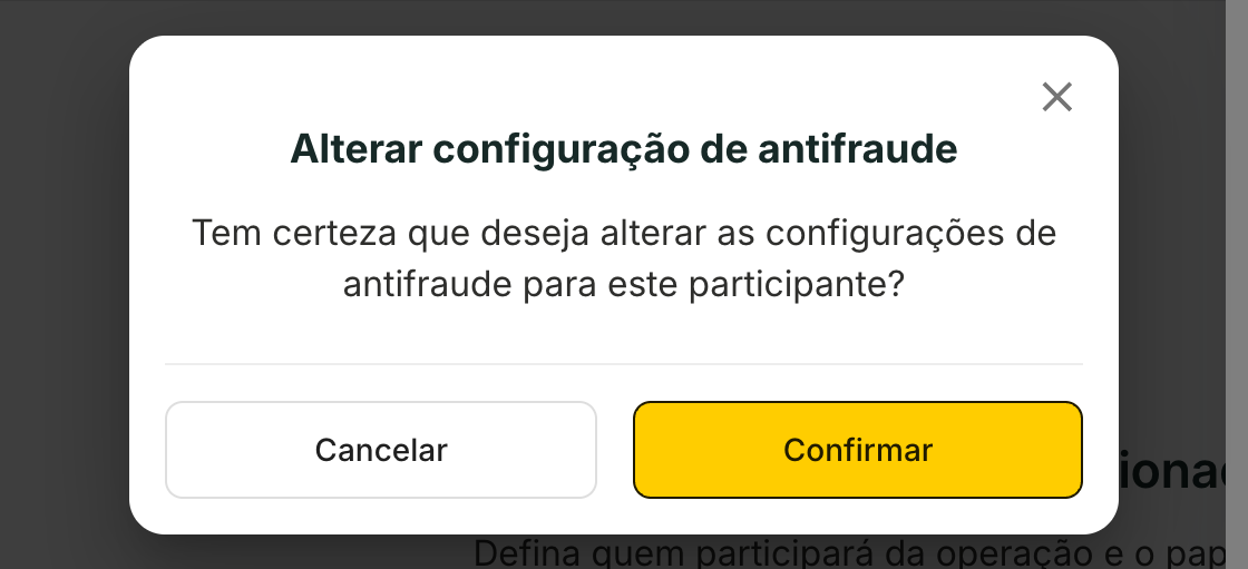 Ao trocar a verificação de um participante, a plataforma pede confirmação.