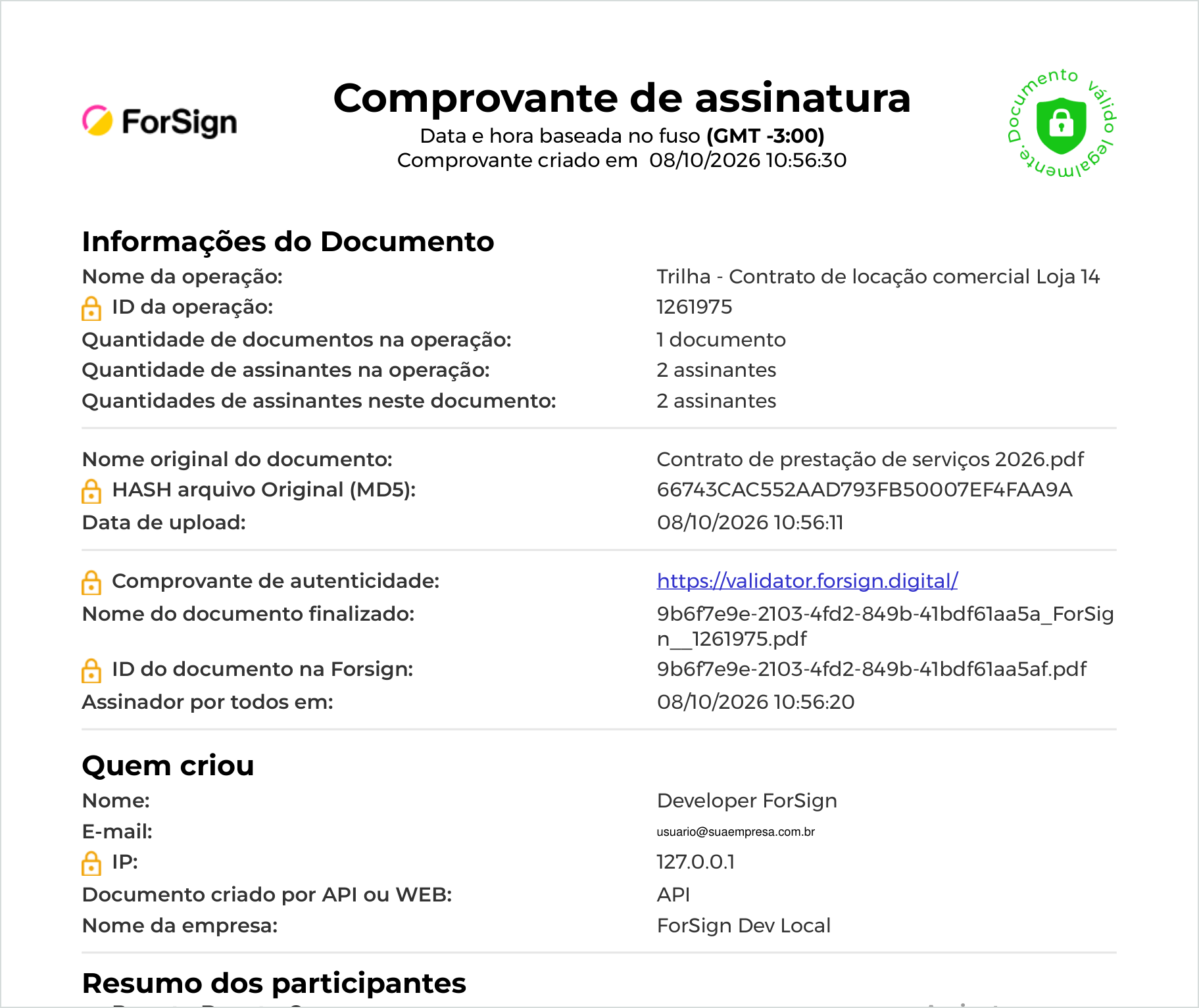 A primeira página do dossiê, com o cabeçalho e as informações do documento.