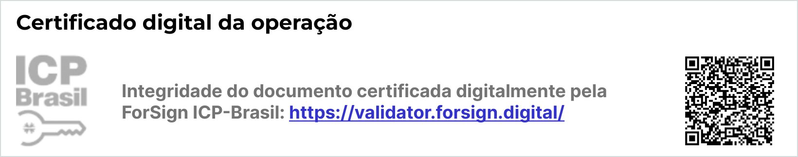 Certificado digital da operação, com o QR Code do validador.