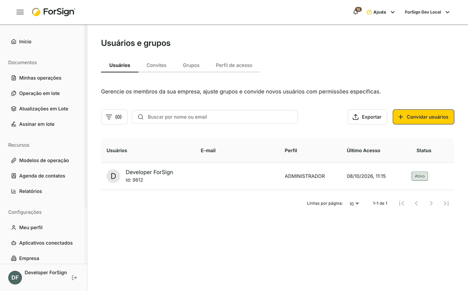 Do botão Convidar usuários até a aba Convites