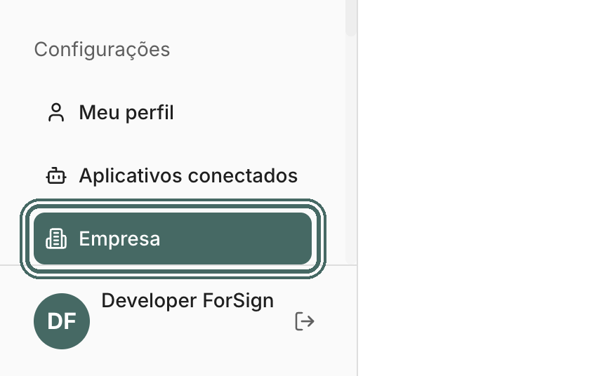 Empresa fica no bloco Configurações do menu lateral.