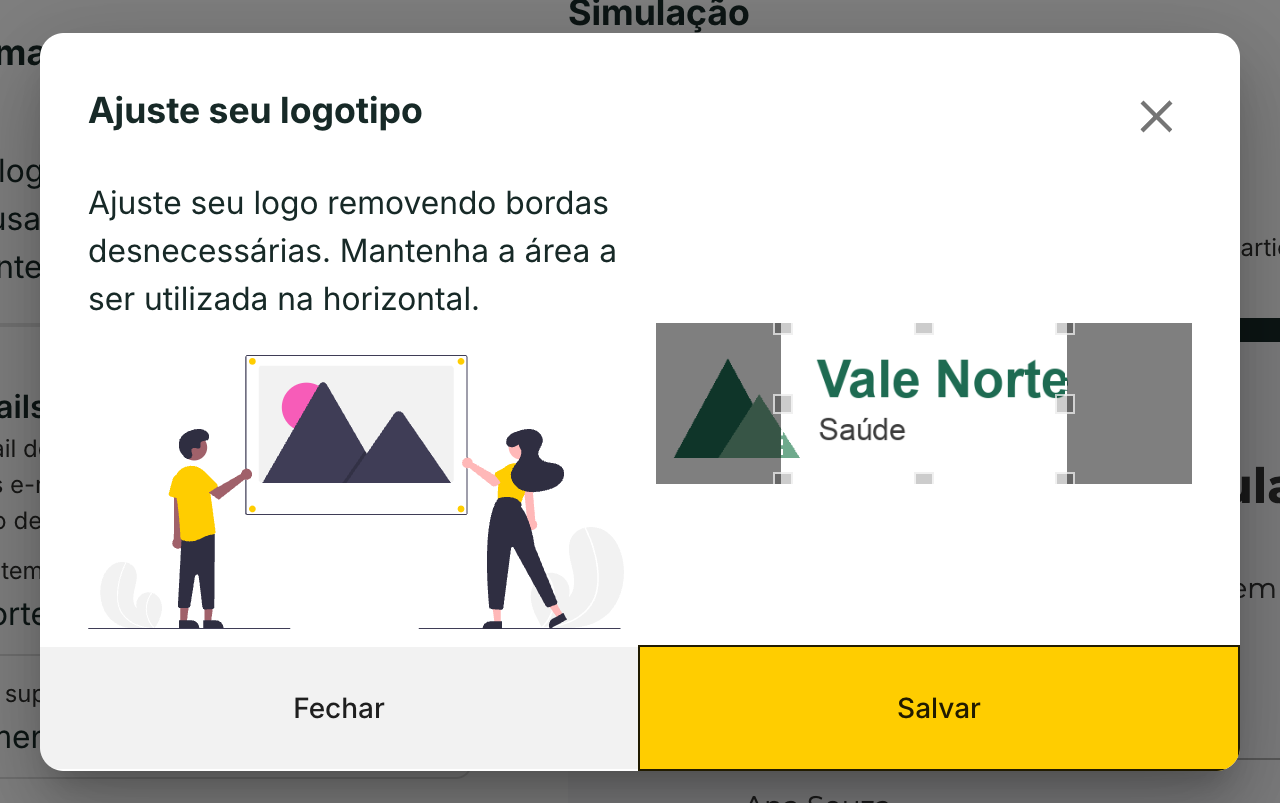 A janela de recorte pede para manter o logo na horizontal, sem bordas.