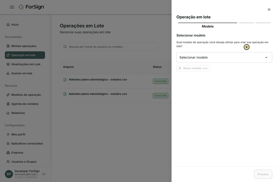 Do modelo ao lote enviado