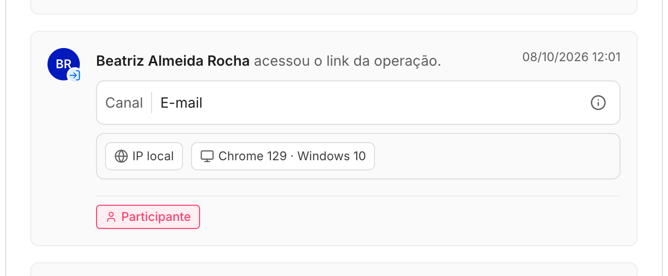 Acesso pelo link do e-mail: o card mostra o canal de origem.
