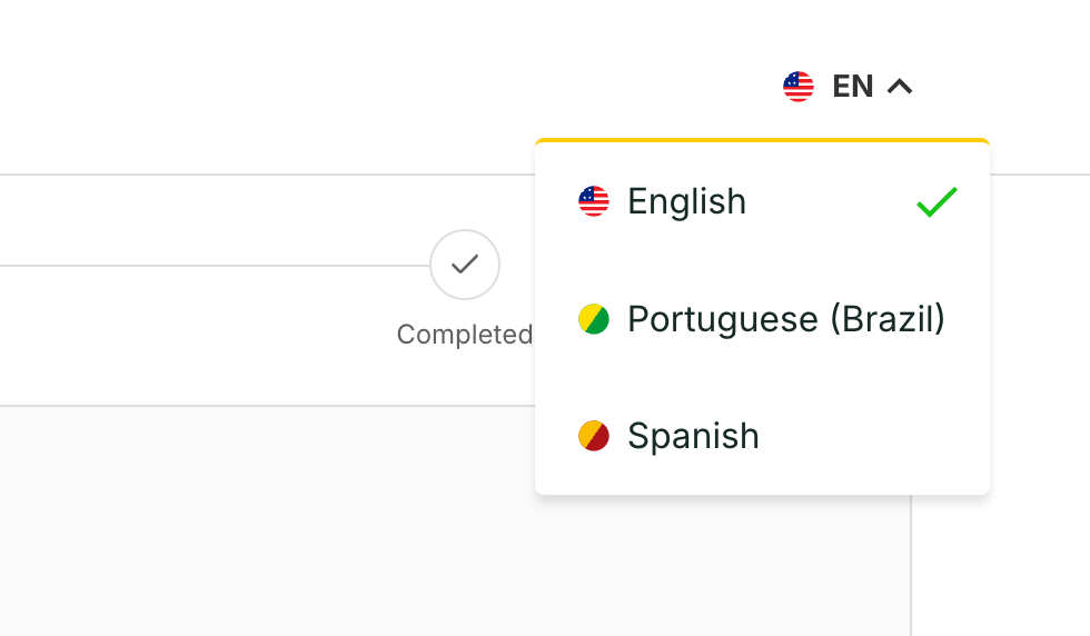 Se preferir, o assinante troca o idioma no seletor do topo. A troca vale só para a tela dele.