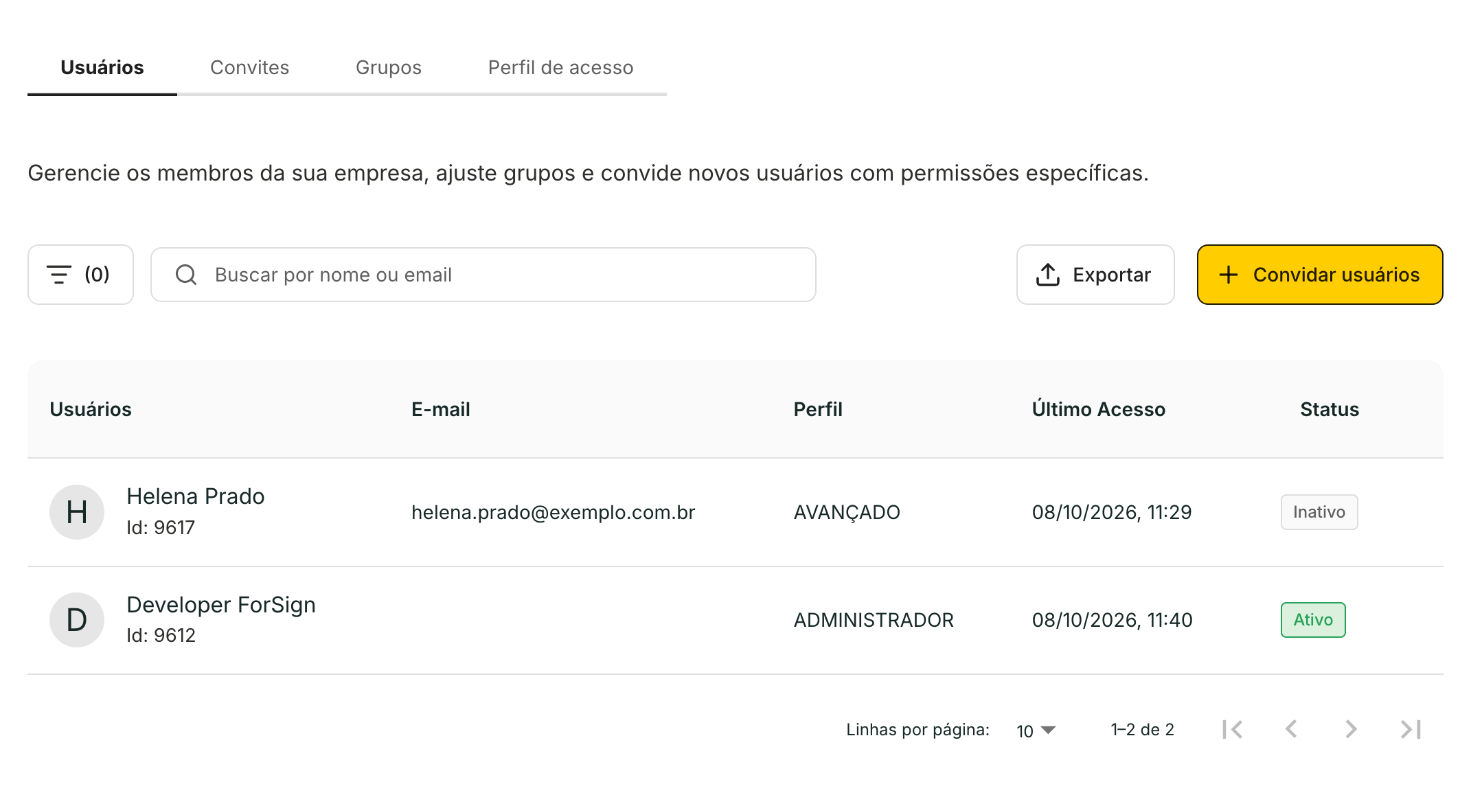 Na lista, o status da pessoa passa a Inativo.