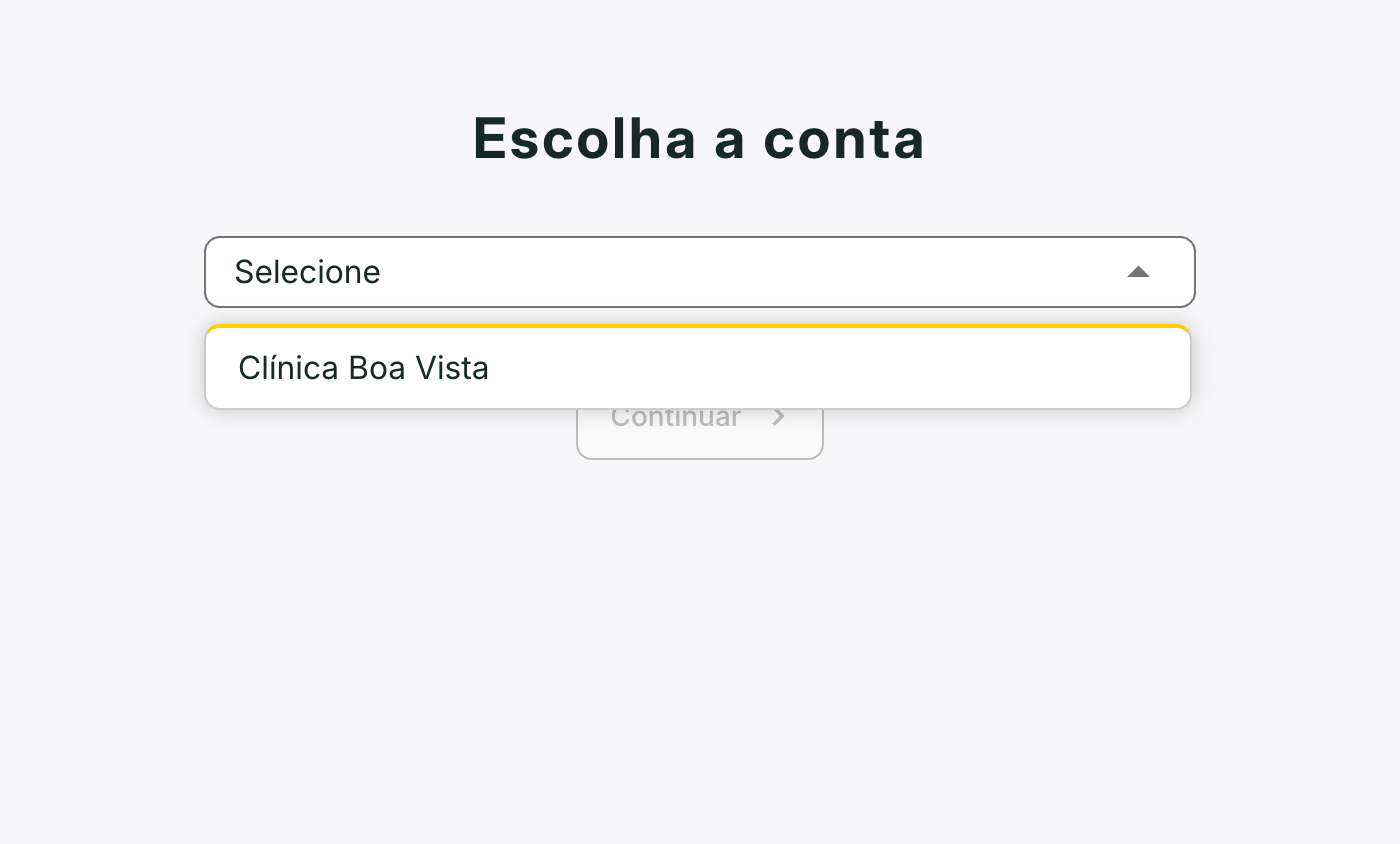 Para a pessoa desativada, a empresa some da lista de Escolha a conta.