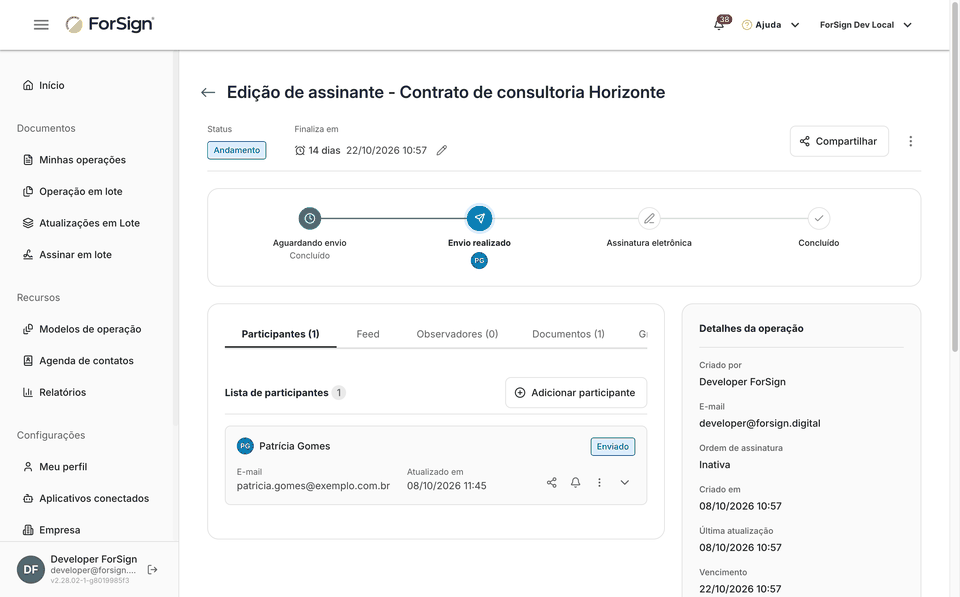 Do menu do participante até os dados salvos
