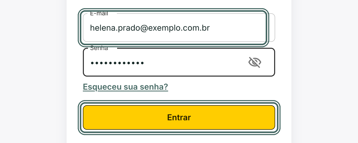 Com os dois campos preenchidos, o botão Entrar fica disponível.