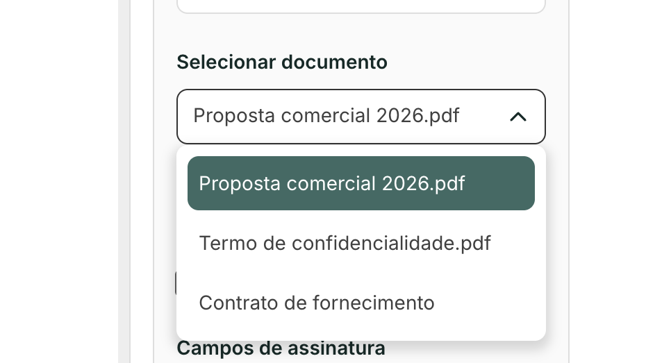 O seletor lista todos os documentos da operação, já com os nomes que você definiu.