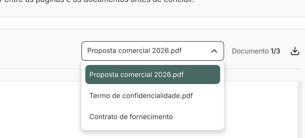 Para o assinante, o seletor mostra os documentos com os nomes que você escolheu.