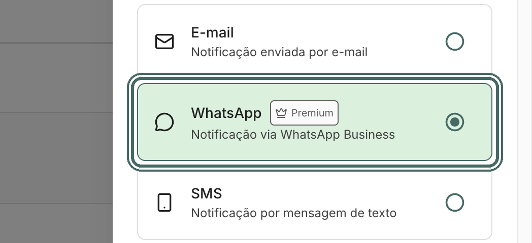 WhatsApp aparece com o selo Premium. Ele consome crédito de WhatsApp a cada mensagem.