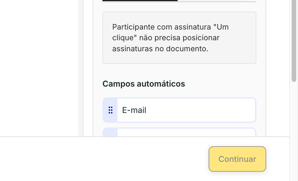 Para quem assina com Um clique, a etapa Definir Campos avisa que não há posição a marcar.