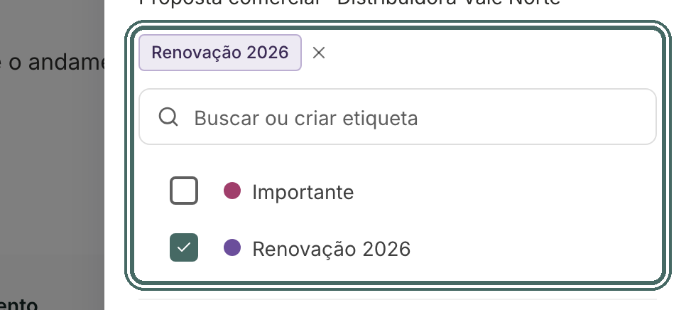 A etiqueta nova entra na lista já marcada para esta operação.