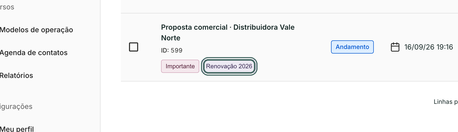 Clicar numa etiqueta filtra a lista e mostra só as operações que a têm.