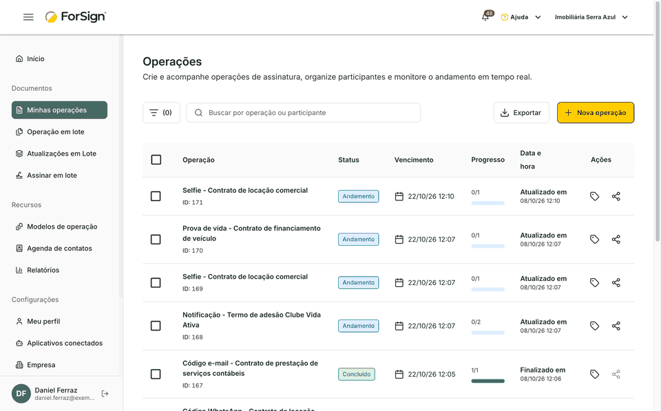 Do botão Exportar até a escolha dos campos