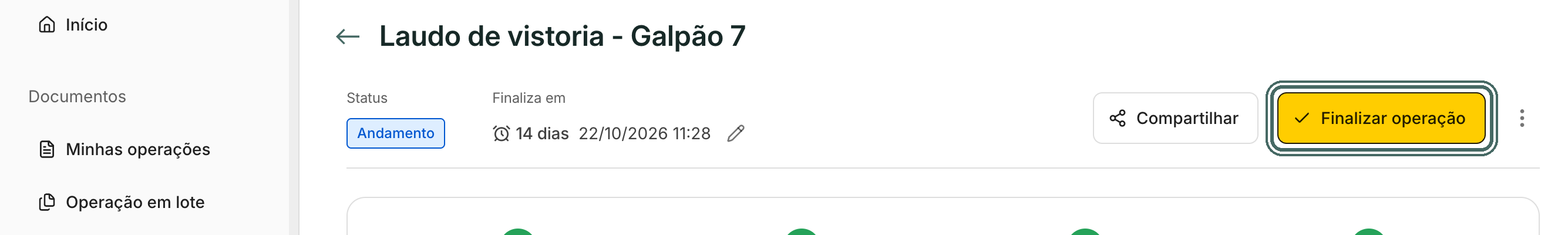 Com todos assinados, a operação continua em andamento e o botão Finalizar operação fica ativo.