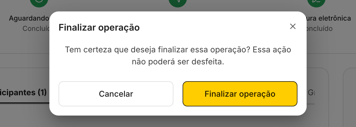 A confirmação avisa que a ação não pode ser desfeita.