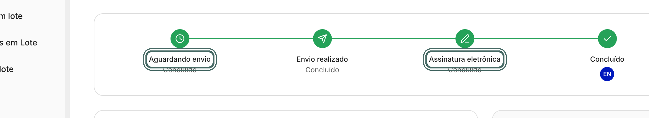 Na linha do tempo, todos os participantes já estão em Concluído.