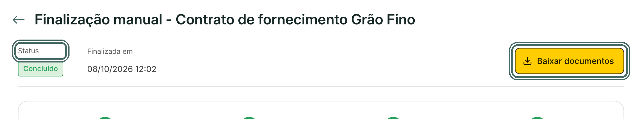 A operação fica Concluído e o cabeçalho passa a mostrar Baixar documentos.