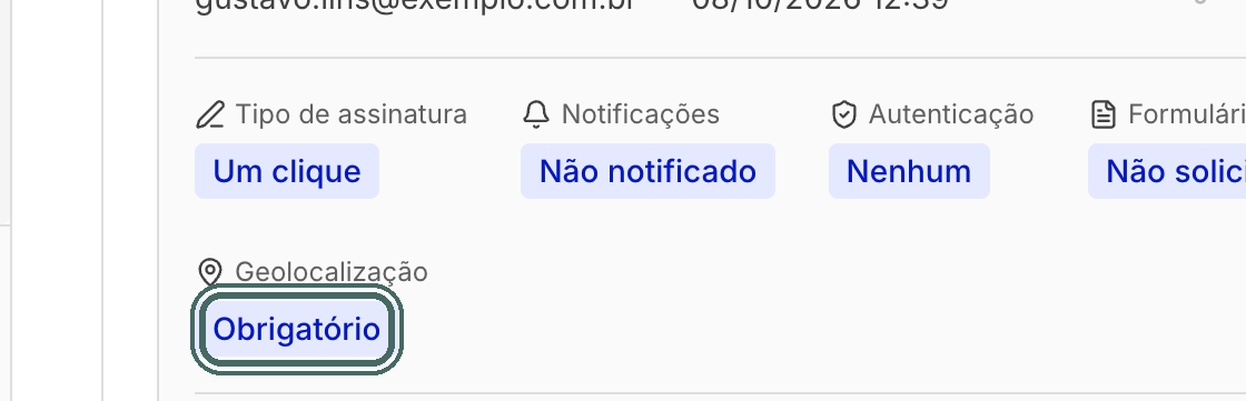 No painel, o participante mostra Geolocalização como Obrigatório.