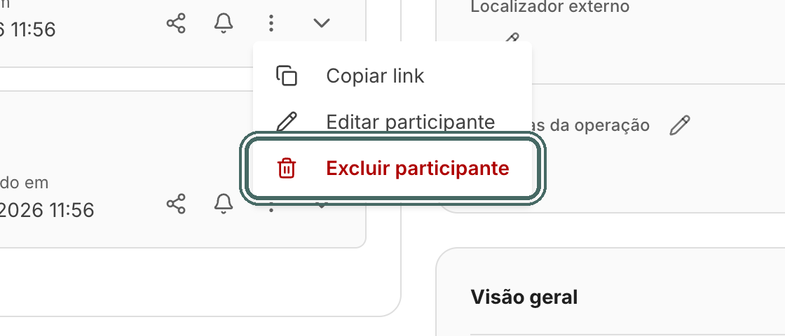 Para remover, abra o menu do participante e escolha Excluir participante.